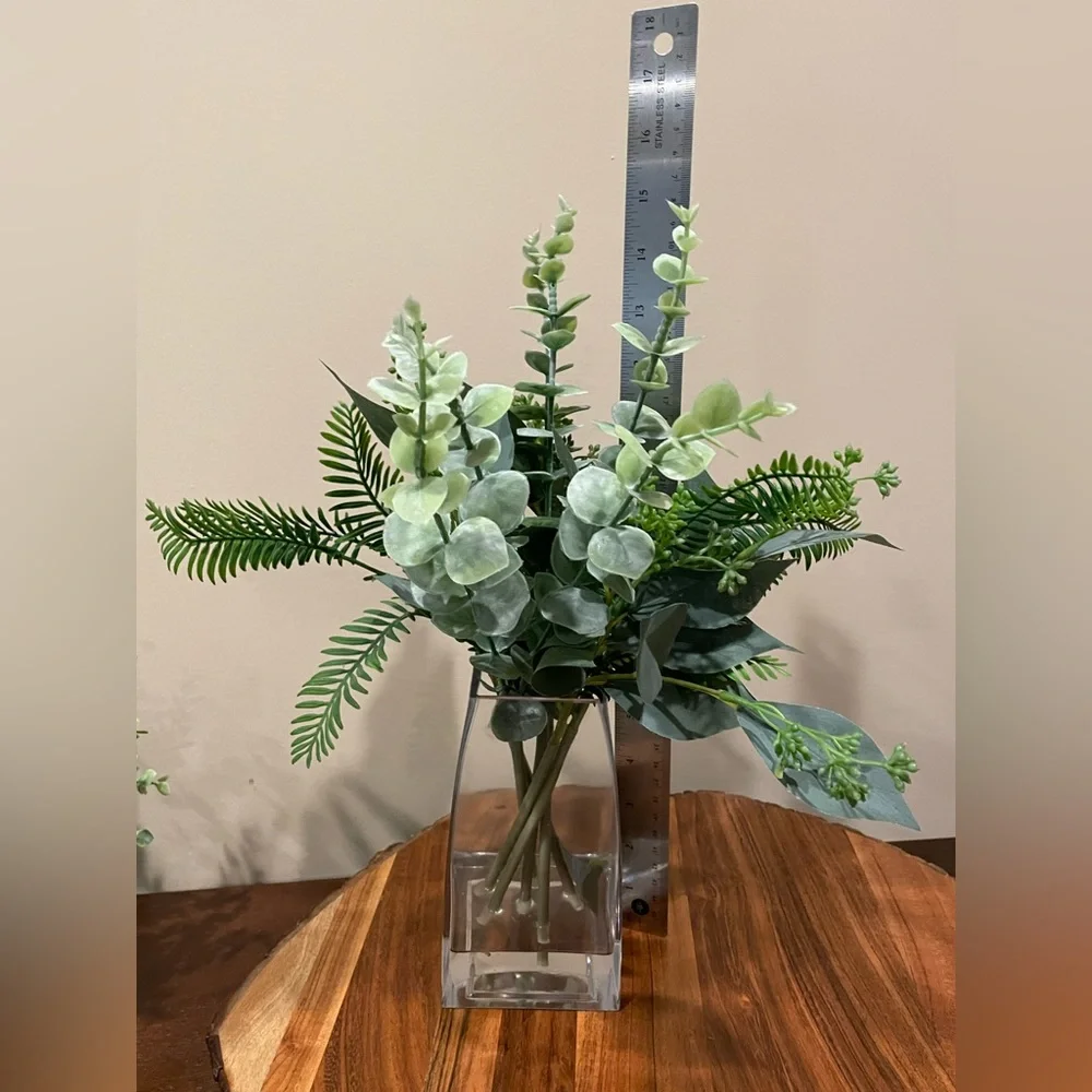Beautiful Faux Greenery In Glass Vase Decor 🪴